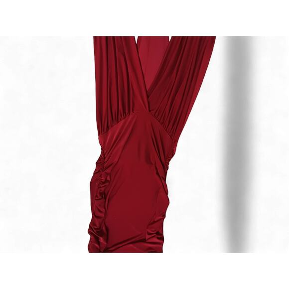 Lulus Deep V Ruched Mini Dress Red Size Small Stretchy - Picture 5 of 11